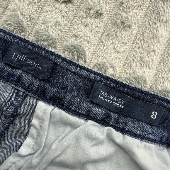 J Jill Jeans Womens 8 Wide Leg Tab Waist Cropped Blue Denim Stretch Capri Pants - Picture 2 of 9